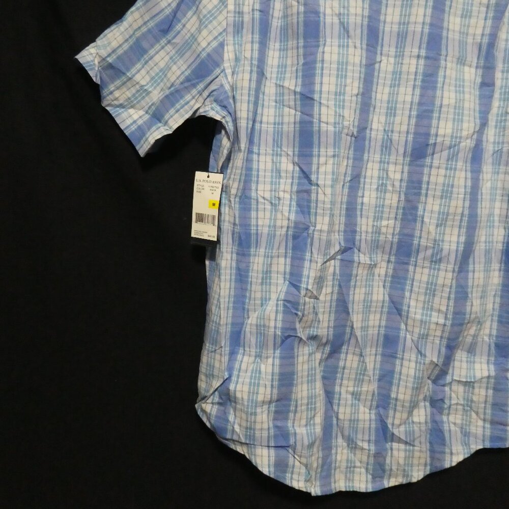 U.S. POLO ASSN. | medium | Plaid Button-Up Blue and White Short Sleeve Shirt - Picture 13 of 16